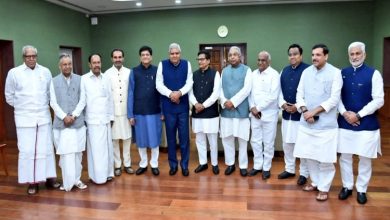 Photo of Vice President Jagdeep Dhankhar interacts with floor leaders of Rajya Sabha