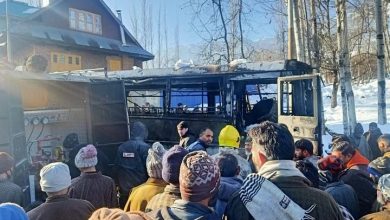 Photo of Passenger bus catches fire in J&K’s Budgam