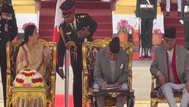 Photo of Nepali Congress leader Ram Chandra Paudel sworn in as President of Nepal