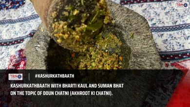 Photo of #TRN #KashurKathBaath with Bharti Kaul and Suman Bhat on the topic of Doun Chatni (Akhroot Ki Chatni).