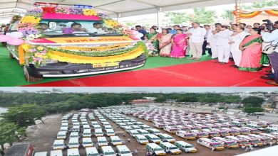 Photo of Telangana CM K Chandrasekhar Rao flags off fleet of 466 new vehicles with advanced facilities in Hyderabad