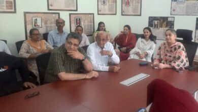 Photo of Ms. Harvinder Kour, JKAS, Secretary of the Jammu and Kashmir Academy of Art, Culture, and Languages (JKAACL), convened a meeting with prominent writers and artists from the Jammu region at the JKAACL office complex.