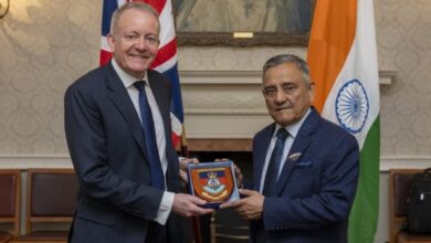 Photo of CDS General Anil Chauhan interacts with UK counterpart Air Chief Marshal Richard Knighton
